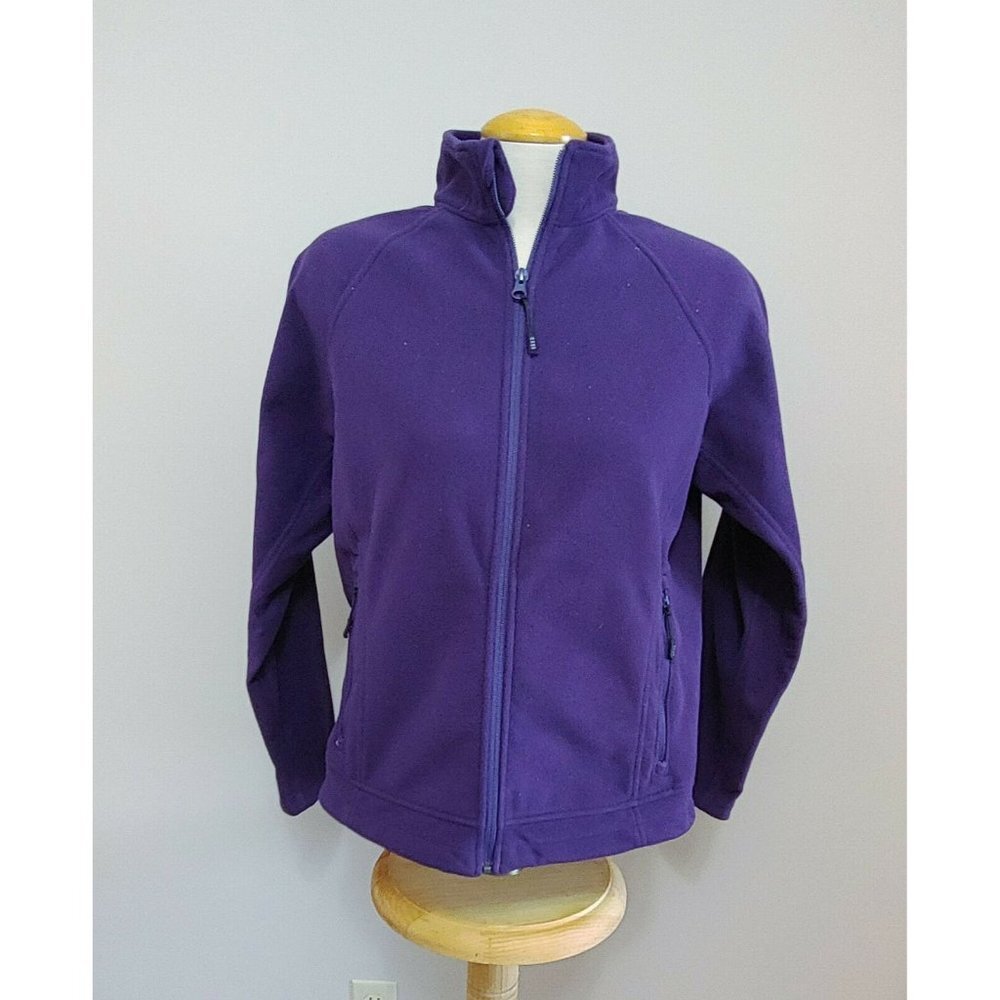 Lands' End Women's Fleece Full Zip  Jacket Size M/P Purple Long Sleeve Polyester